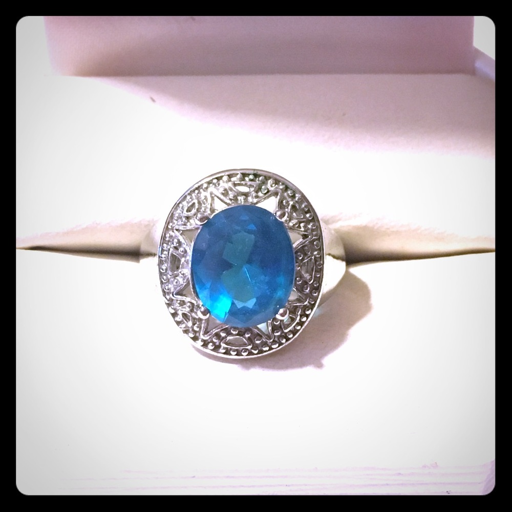 Sterling Silver and Aqua Stone Statement Ring